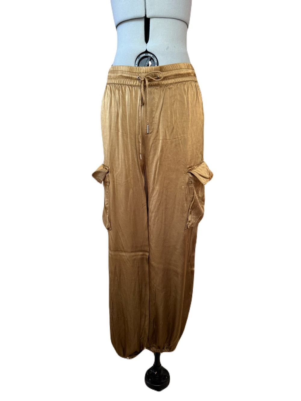 Rachel Zoe Gold Satin Cargo Dance Jogger Pants Size S